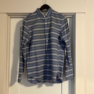 Blue and white striped J.Crew long-sleeve men’s button up shirt